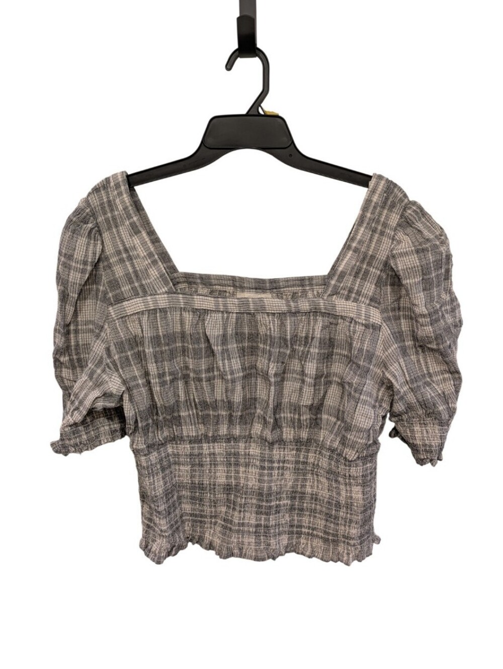 Universal Thread Gray Plaid Smocked Square-Neck Crop Top